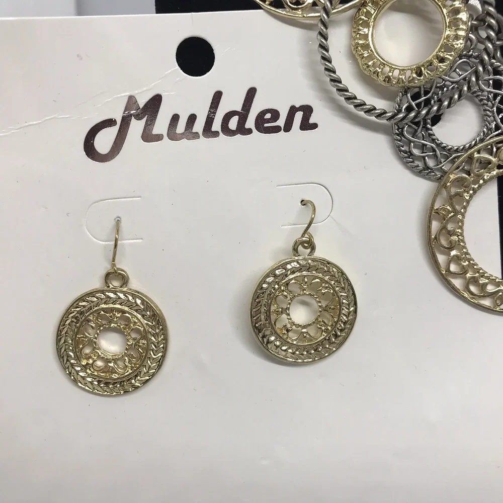 Mulden Necklace‎ Earring Set TwoTone Boho Textured Medallion Nickel Free  NEW